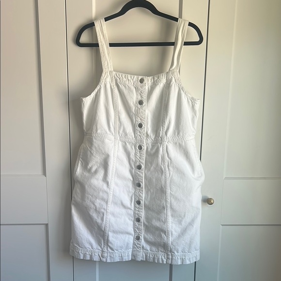 Madewell White Denim Square Neck Button Down Mini Dress | L - Picture 5 of 8